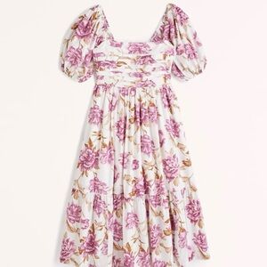 Floral Puff Sleeve Dress - Pink and White